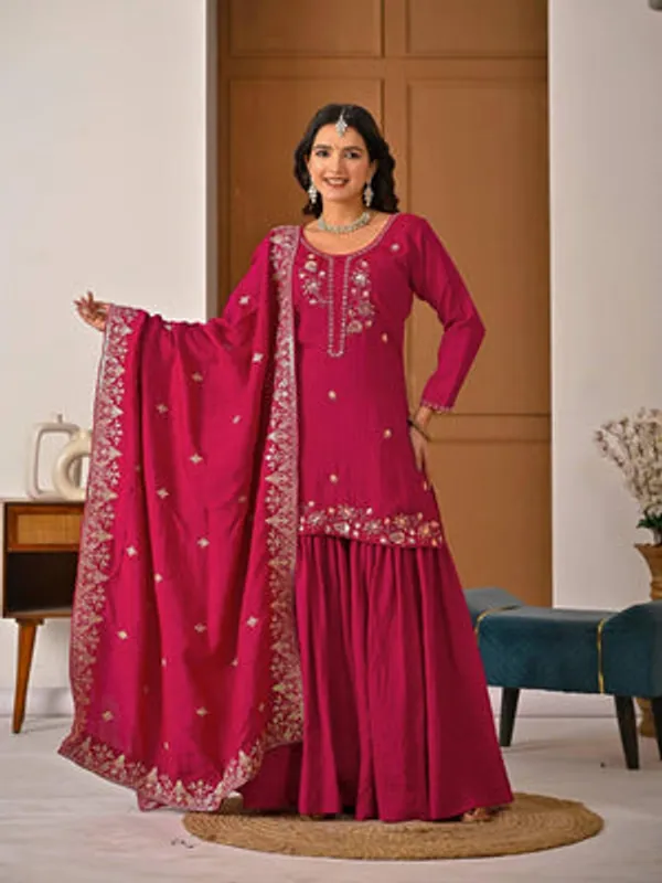 Rani_Pink_Heavy_Nc_Vichitra_Sharara_Suit_Set_For_Women