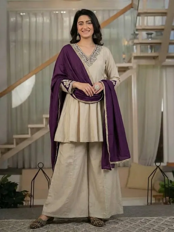 Ivory_Heavy_Roman_Silk_Kurta_Palazzo_Set_For_Women