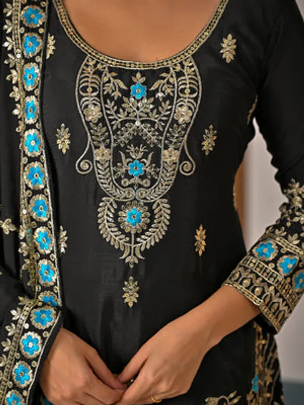 Black_Vichitra_Silk_Sharara_Suit_Set_For_Women