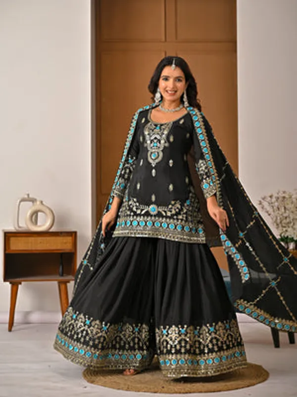Black_Vichitra_Silk_Sharara_Suit_Set_For_Women