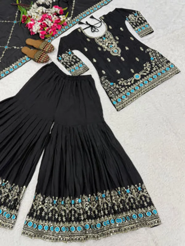 Black_Vichitra_Silk_Sharara_Suit_Set_For_Women