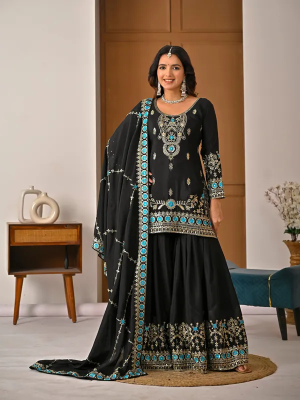 Black_Vichitra_Silk_Sharara_Suit_Set_For_Women