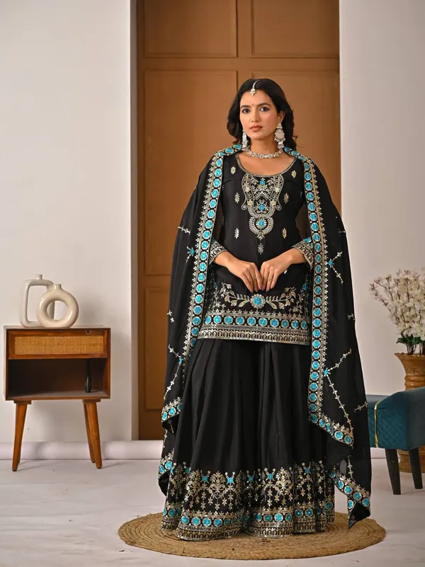 Black_Vichitra_Silk_Sharara_Suit_Set_For_Women
