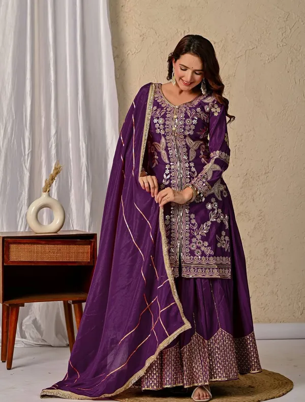 Purple_Heavy_Chiffon_Silk_Sharara_Set_For_Women