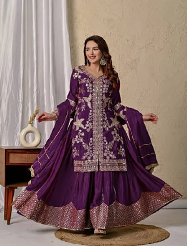 Purple_Heavy_Chiffon_Silk_Sharara_Set_For_Women