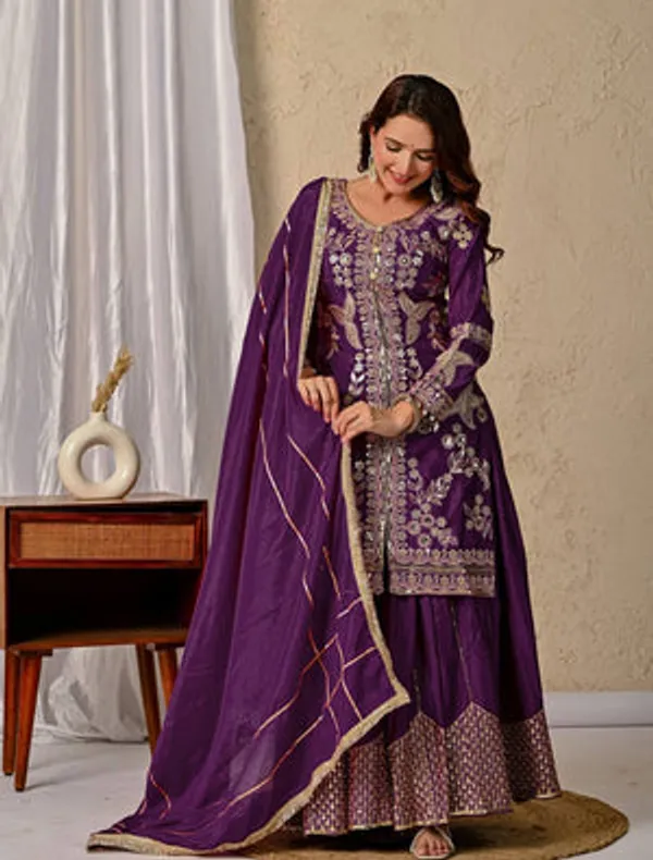 Purple_Heavy_Chiffon_Silk_Sharara_Set_For_Women