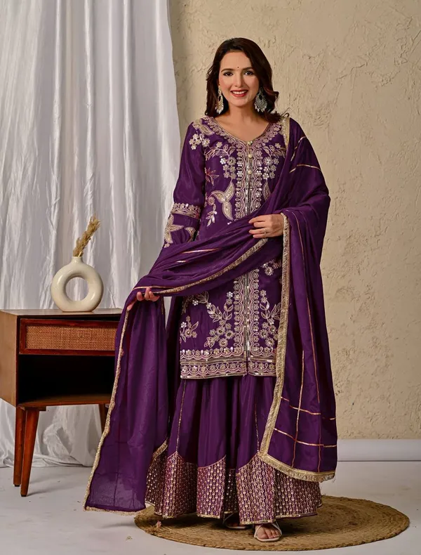 Purple_Heavy_Chiffon_Silk_Sharara_Set_For_Women