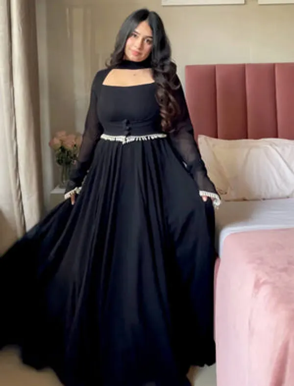 Black_Pure_Faux_Georgette_Party_Wear_Gown_For_Women