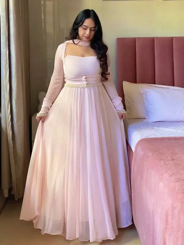 Pink_Pure_Faux_Georgette_Party_Wear_Gown_For_Women
