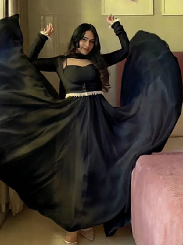 Black_Pure_Faux_Georgette_Party_Wear_Gown_For_Women