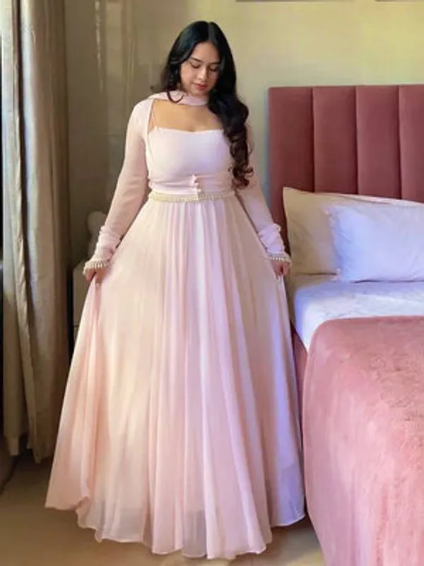 Pink_Pure_Faux_Georgette_Party_Wear_Gown_For_Women