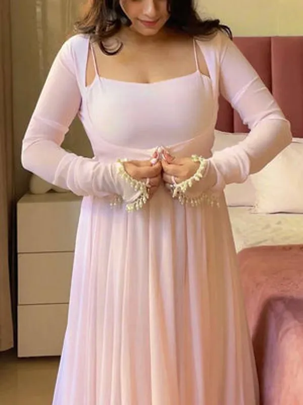 Pink_Pure_Faux_Georgette_Party_Wear_Gown_For_Women