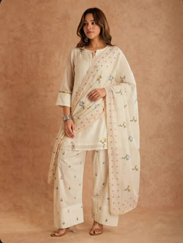 White_Heavy_Roman_Silk,_Heavy_Faux_Georgette_Suit_Set_For_Women