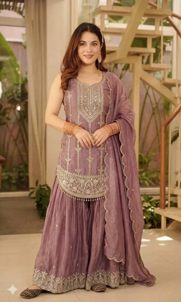 Dusty_Pink_Heavy_Fancy_Silk_Kurta_Sharara_Set_For_Women