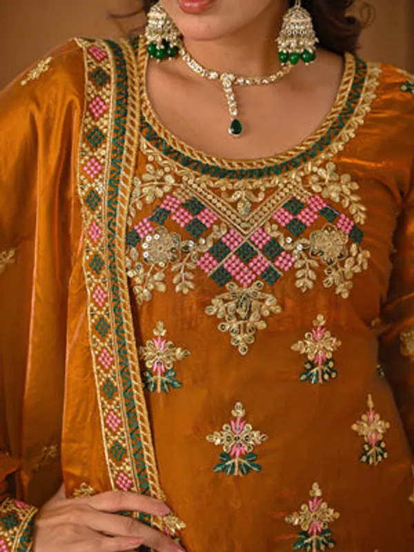 Yellow_Heavy_Fancy_Silk_Kurti_Sharara_Set_For_Women