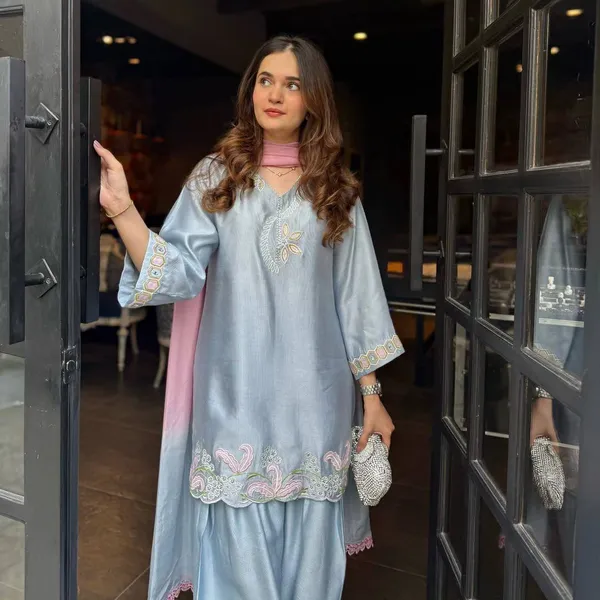 Sky_Blue_Pure_Cotton_Silk,_Heavy_Pure_Tabby_Organza_Silk_Kurti_Palazzo_Set_For_Women