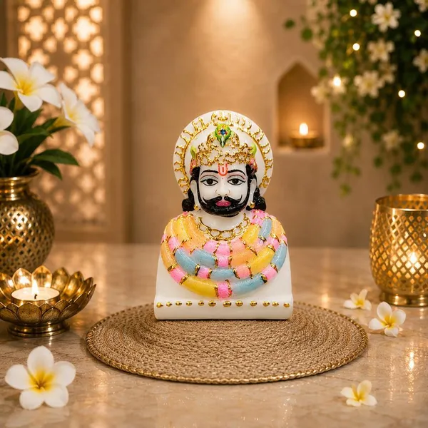 3_Inch_Khatu_Shyam_Marble_Dust_Idol_White_&_Gold
