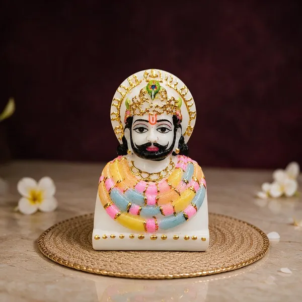 3_Inch_Khatu_Shyam_Marble_Dust_Idol_White_&_Gold