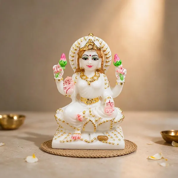 4_Inch_Lakshmi_Ji_Marble_Dust_Idol_White_&_Gold