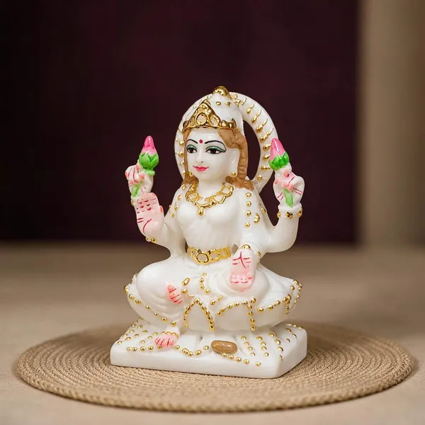 4_Inch_Lakshmi_Ji_Marble_Dust_Idol_White_&_Gold