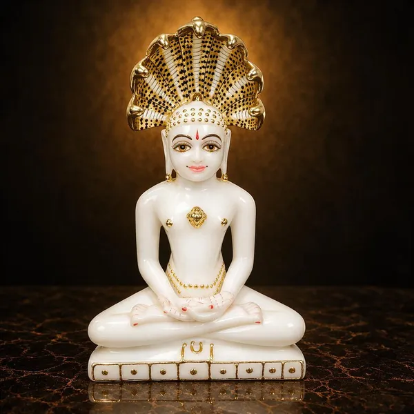 5_Inch_Parshwanath_Ji_Marble_Dust_Idol_White_&_Gold