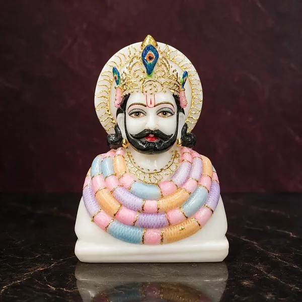 7_Inch_Khatu_Shyam_Marble_Dust_Idol_White_&_Gold
