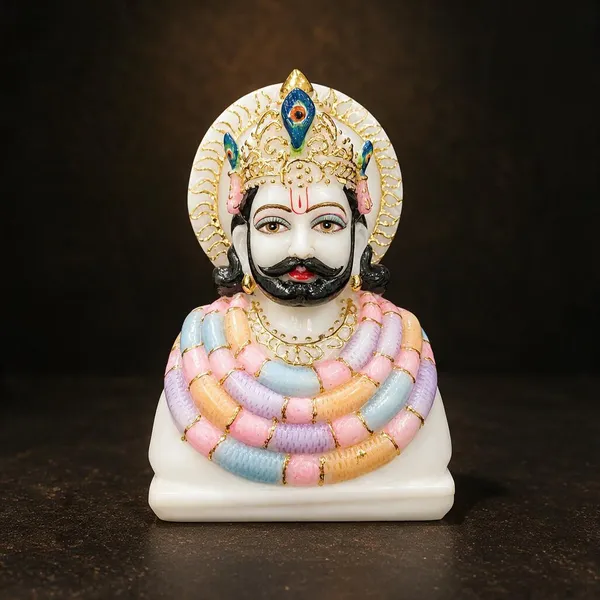 7_Inch_Khatu_Shyam_Marble_Dust_Idol_White_&_Gold