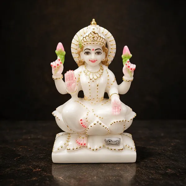 7_Inch_Lakshmi_Ji_Marble_Dust_Idol_White_&_Gold
