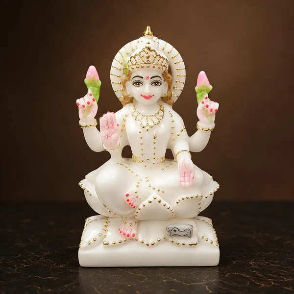 7_Inch_Lakshmi_Ji_Marble_Dust_Idol_White_&_Gold