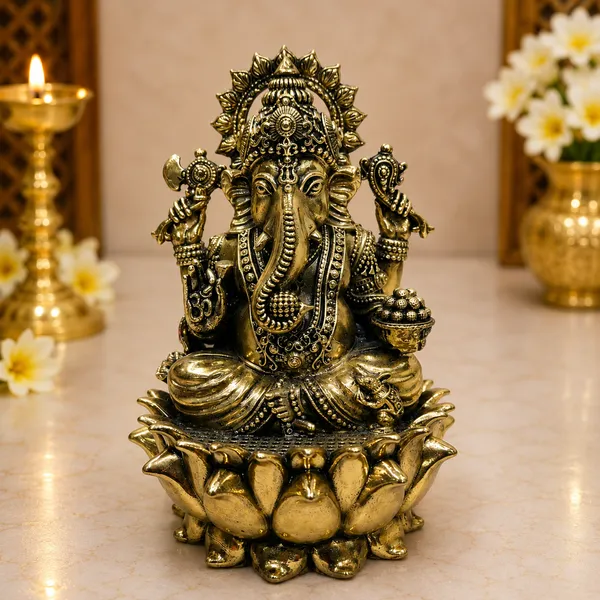 Double_Kamal_Ganesh_Lotus_Brass_Antique_Idol
