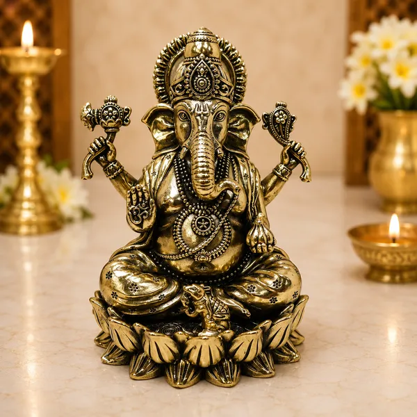 Kamal_Ganesh_Lotus_Brass_Antique_Idol