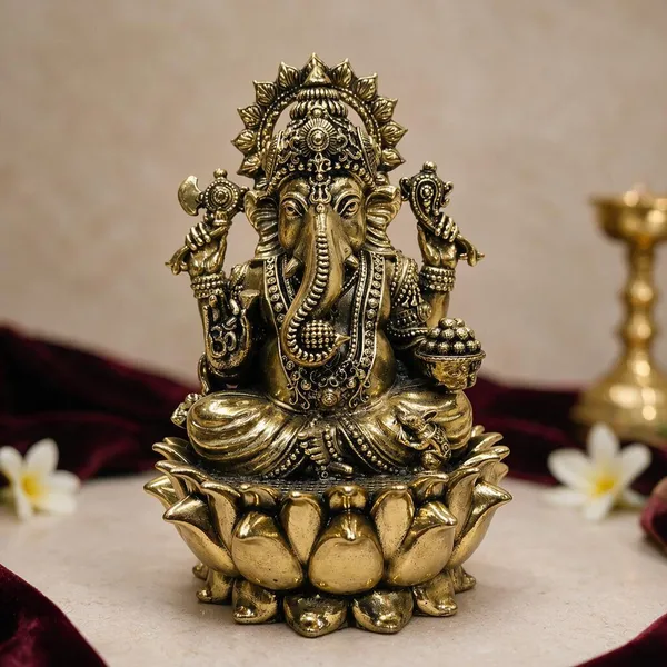 Double_Kamal_Ganesh_Brass_Antique_Idol