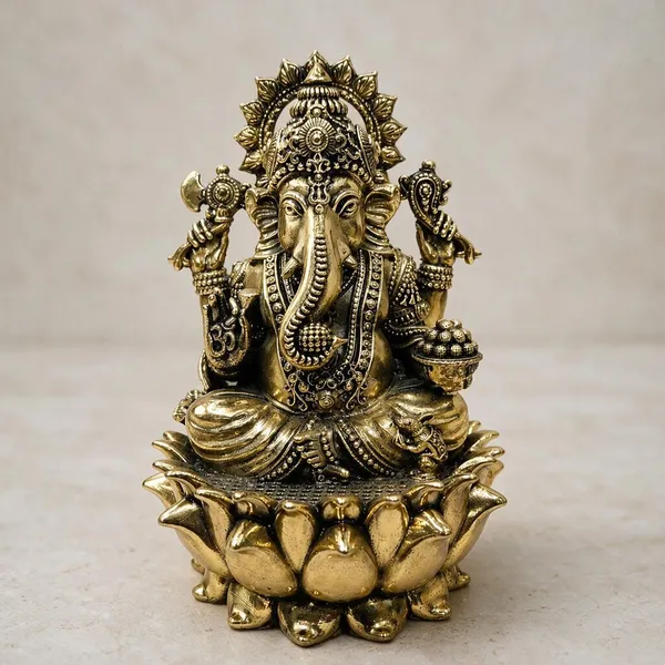 Double_Kamal_Ganesh_Brass_Antique_Idol