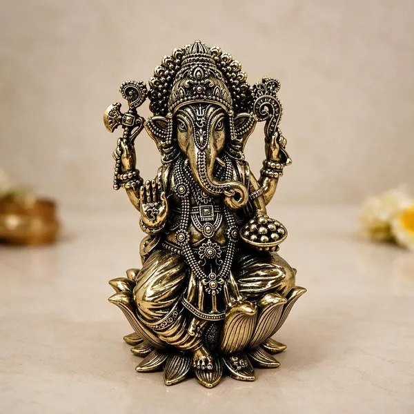 Kamal_Ganesh_2_Lotus_Brass_Antique_Idol