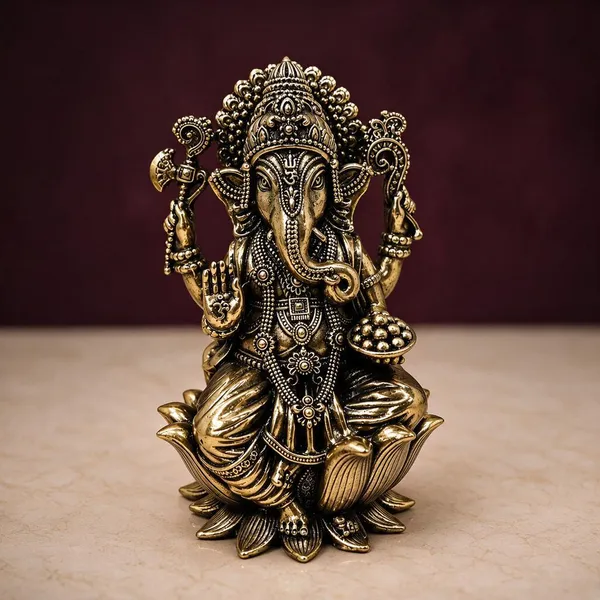 Kamal_Ganesh_2_Lotus_Brass_Antique_Idol