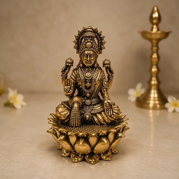 Laxmi_Double_Kamal_Lotus_Brass_Antique_Idol