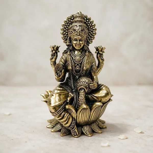 Laxmi_Round_Base_Antique_Brass_Idol