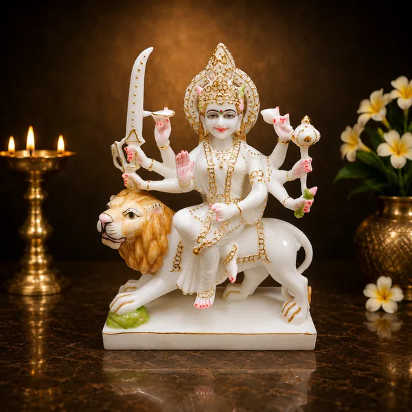 9"_DURGA-MARBLE_DUST_IDOL