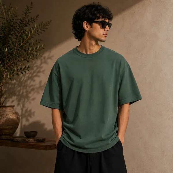 Teal_Green_Cotton_Blend_Regular_Fit_Graphic_Oversized_T-Shirt_For_Men