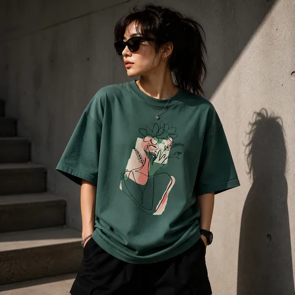 Teal_Green_Cotton_Blend_Regular_Fit_Floral_Graphic_Oversized_T-Shirt_For_Men