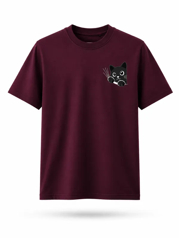 Maroon_Cotton_Blend_Regular_Fit_Cat_Graphic_Oversized_T-Shirt_For_Men