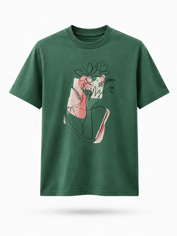 Teal_Green_Cotton_Blend_Regular_Fit_Floral_Graphic_Oversized_T-Shirt_For_Men