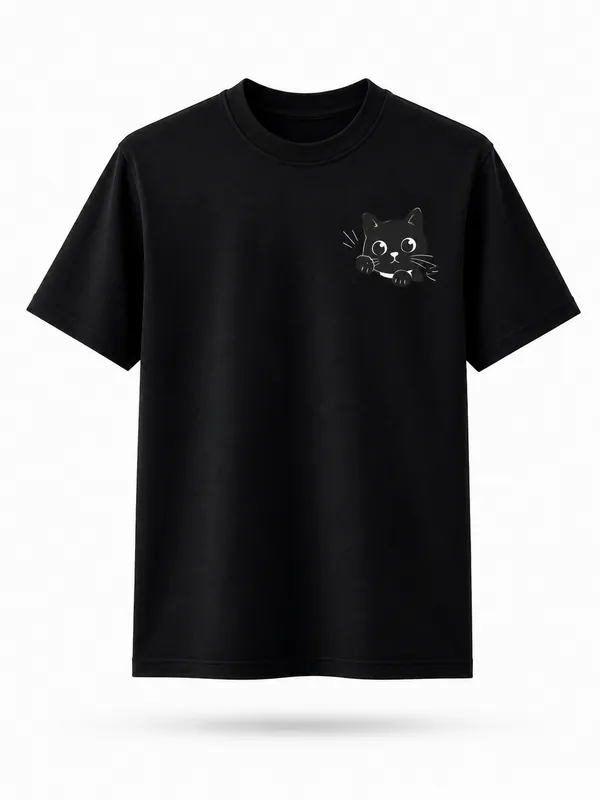 Black_Cotton_Blend_Regular_Fit_Cat_Graphic_Oversized_T-Shirt_For_Men