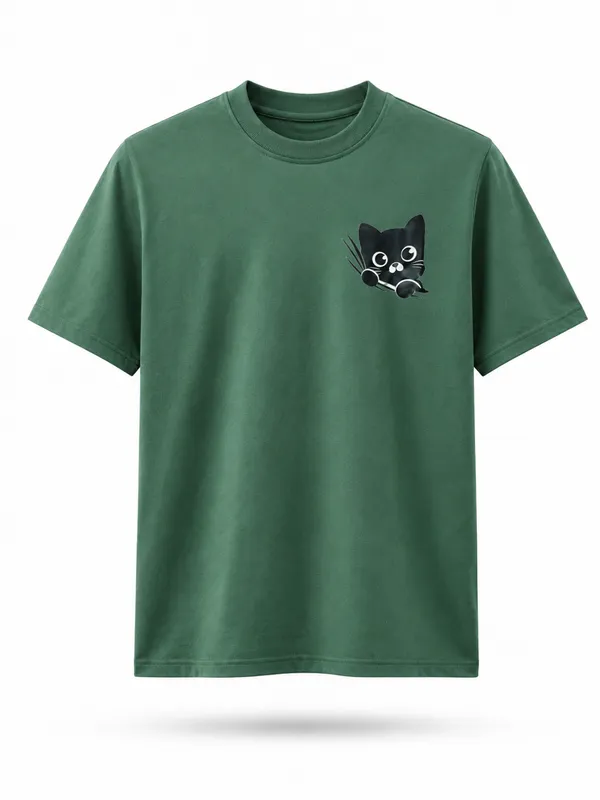 Olive_Green_Cotton_Blend_Regular_Fit_Cat_Graphic_Oversized_T-Shirt_For_Men