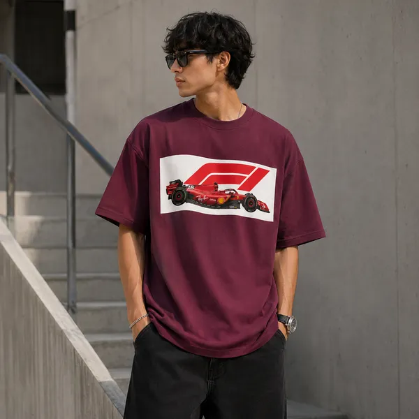 Maroon_Cotton_Blend_Regular_Fit_Racing_Graphic_Oversized_T-Shirt_For_Men