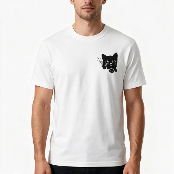 White_Cotton_Blend_Regular_Fit_Cat_Graphic_Oversized_T-Shirt_For_Men