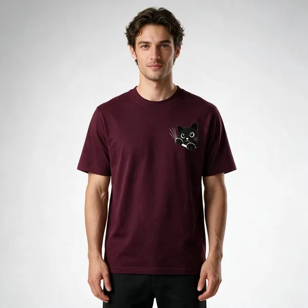 Maroon_Cotton_Blend_Regular_Fit_Cat_Graphic_Oversized_T-Shirt_For_Men