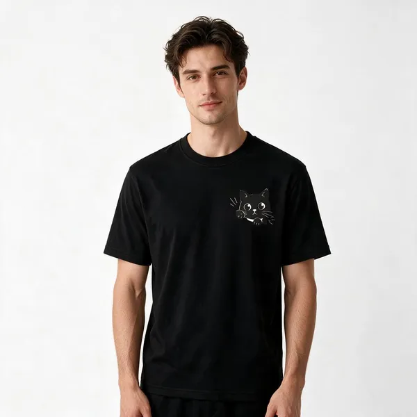 Black_Cotton_Blend_Regular_Fit_Cat_Graphic_Oversized_T-Shirt_For_Men
