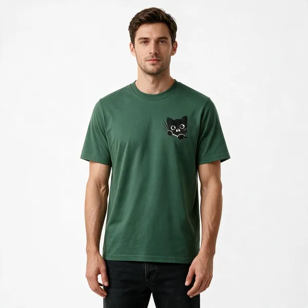 Olive_Green_Cotton_Blend_Regular_Fit_Cat_Graphic_Oversized_T-Shirt_For_Men