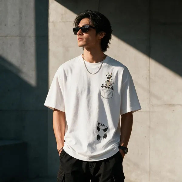 White_Cotton_Regular_Fit_Panda_Graphic_Oversized_T-Shirt_For_Men